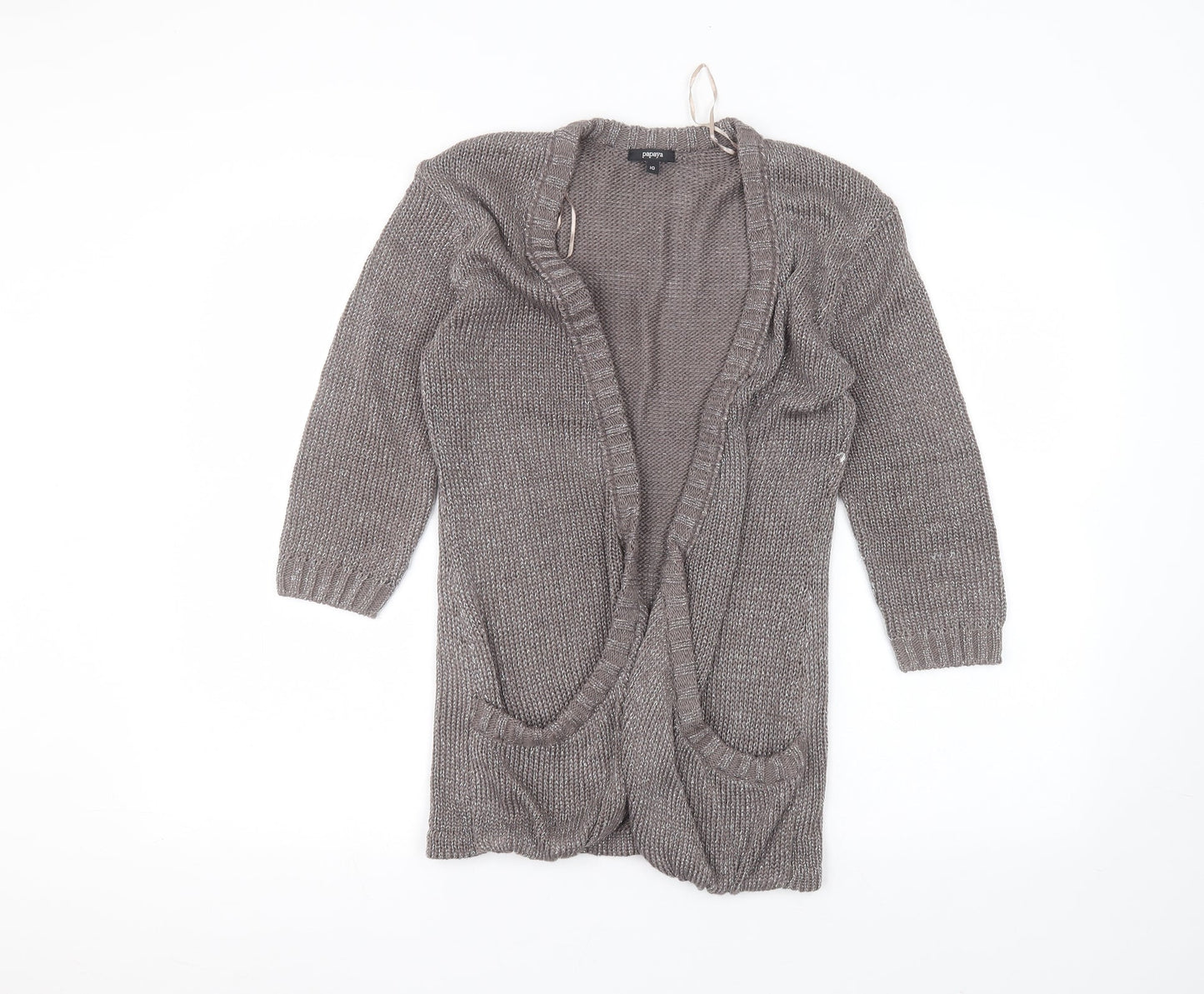 Papaya Womens Grey V-Neck  Acrylic Cardigan Jumper Size 10