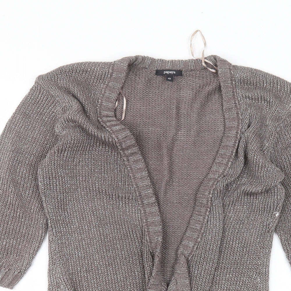 Papaya Womens Grey V-Neck  Acrylic Cardigan Jumper Size 10