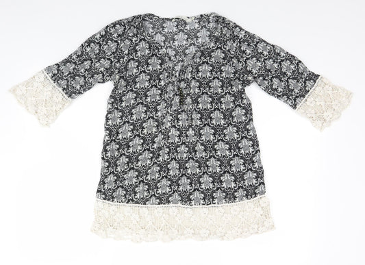 Preworn Womens Black Fair Isle Cotton Basic T-Shirt Size M Round Neck