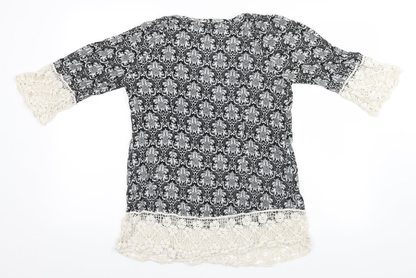Preworn Womens Black Fair Isle Cotton Basic T-Shirt Size M Round Neck