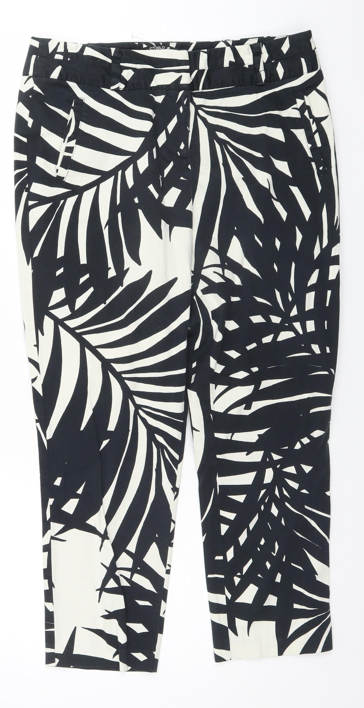 Debenhams Womens White Floral Cotton Trousers  Size 12 L25 in Regular