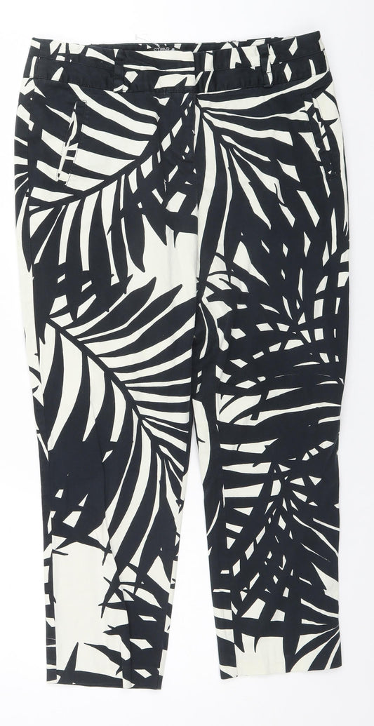 Debenhams Womens White Floral Cotton Trousers  Size 12 L25 in Regular