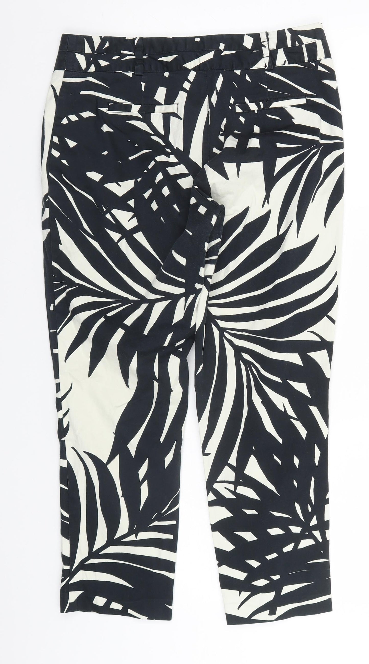 Debenhams Womens White Floral Cotton Trousers  Size 12 L25 in Regular