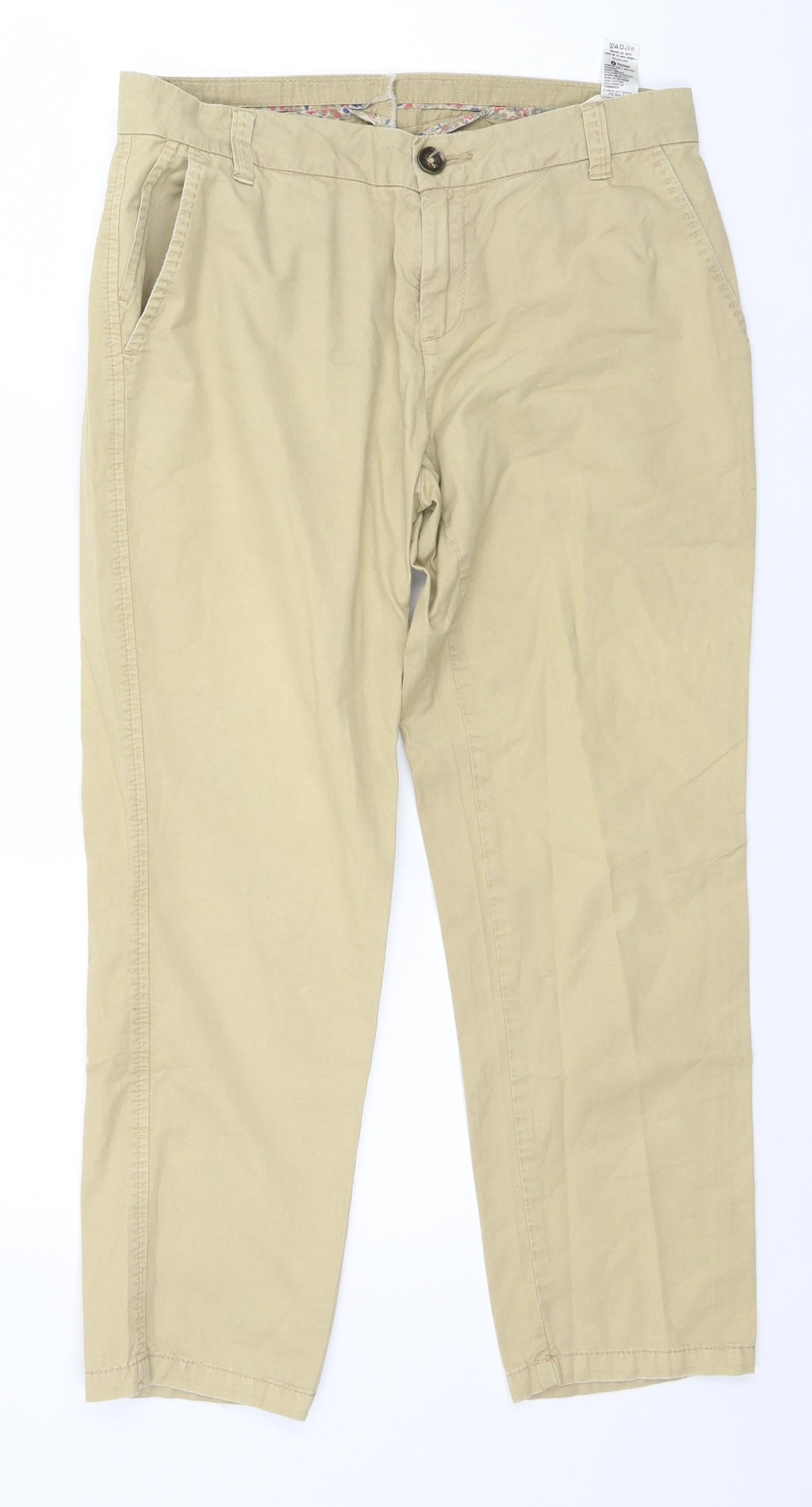 Marks and Spencer Womens Green  Cotton Trousers  Size 12 L26 in Regular