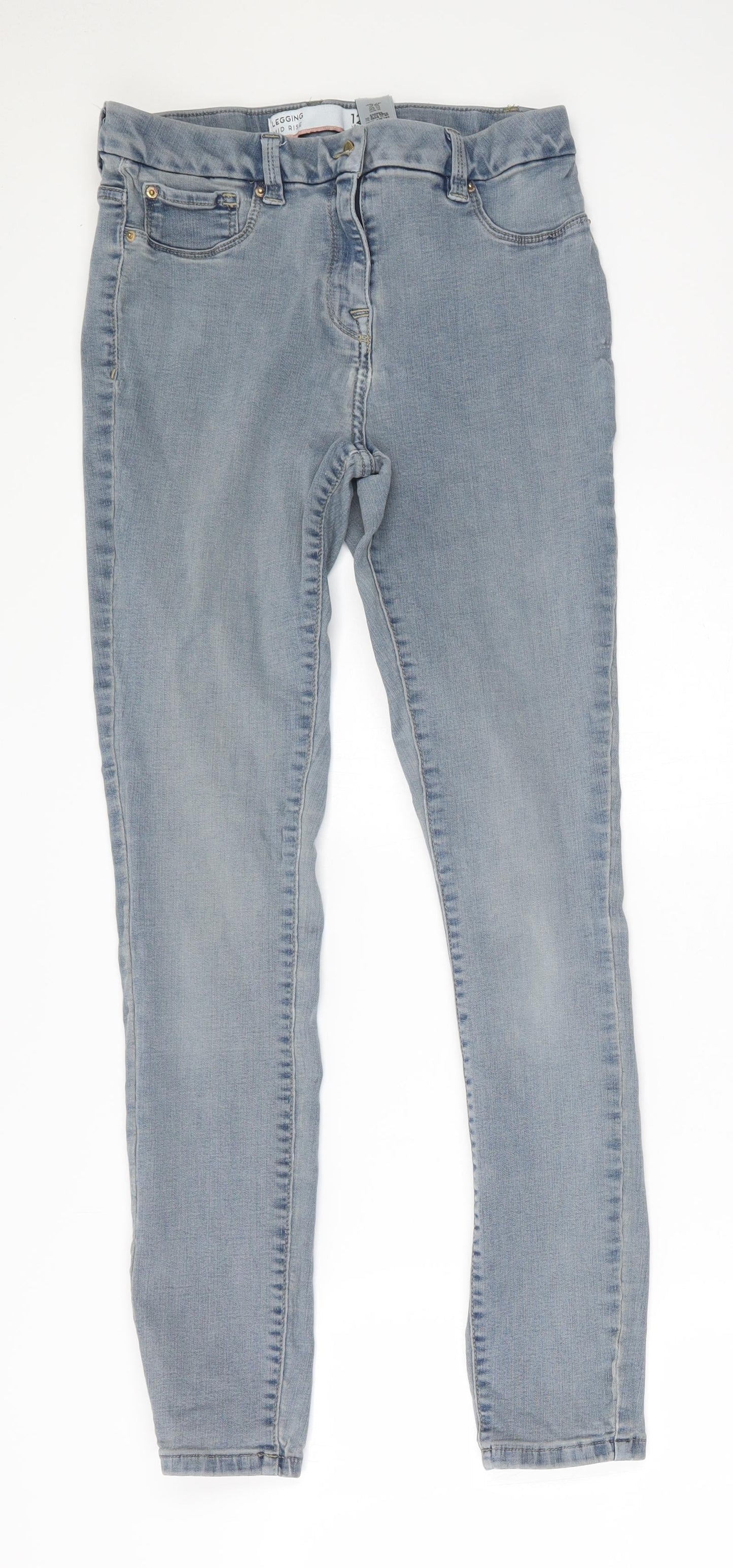 NEXT Womens Blue  Cotton Jegging Trousers Size 12 L29 in Regular Zip
