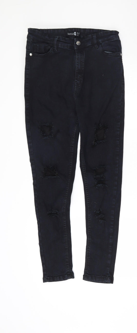 Boohoo Womens Blue  Cotton Skinny Jeans Size 12 L26 in Regular Zip