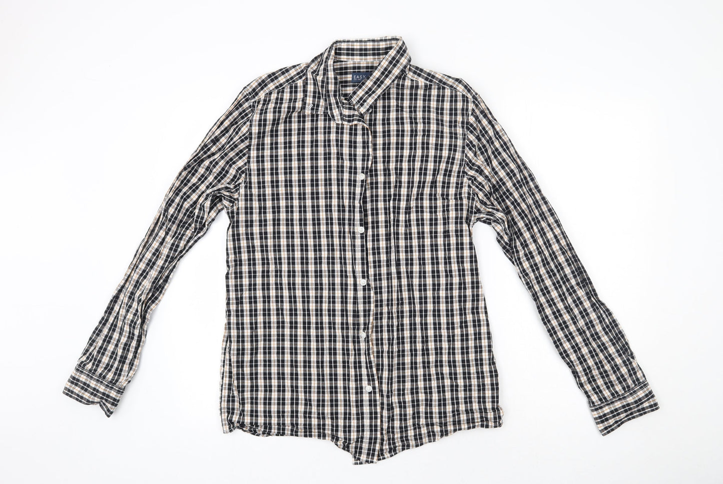 Easy Mens Black Check Cotton  Button-Up Size M Collared Button - Yellow