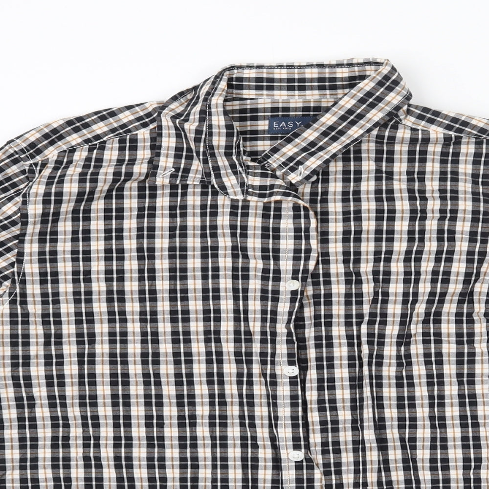 Easy Mens Black Check Cotton  Button-Up Size M Collared Button - Yellow