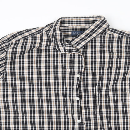 Easy Mens Black Check Cotton  Button-Up Size M Collared Button - Yellow