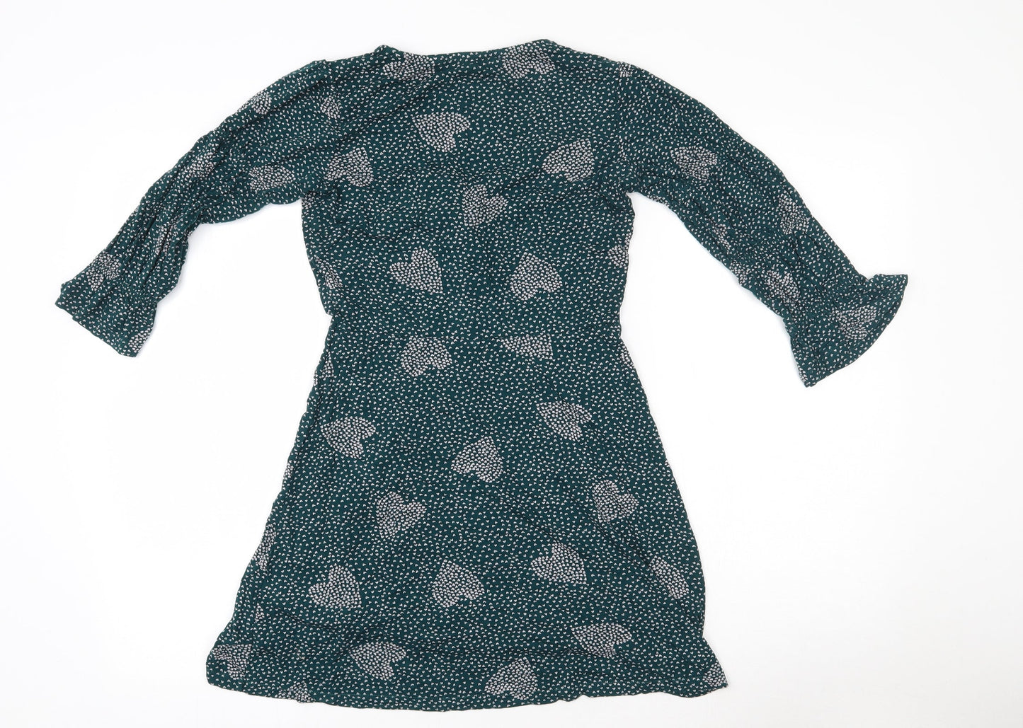 Lola Skye Womens Green  Viscose Fit & Flare  Size 8  V-Neck Pullover - Hearts