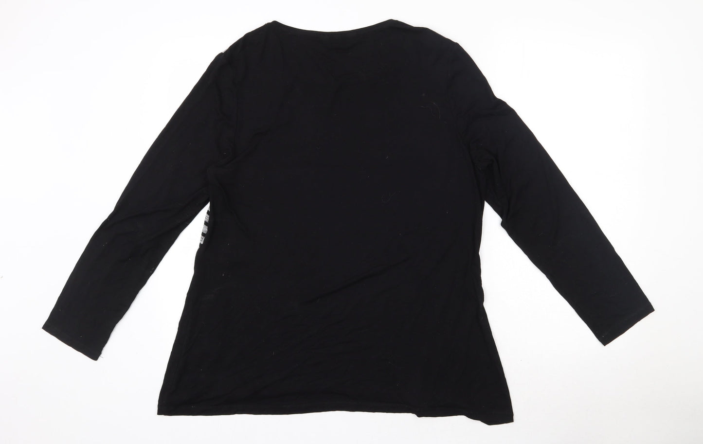 CHIANTI Womens Black Striped  Basic T-Shirt Size 16 Round Neck - Zip Detail