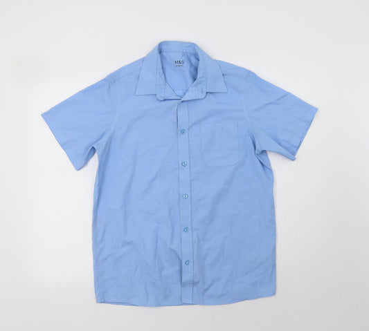 M&S Boys Blue  Polyester Basic Button-Up Size 15-16 Years Collared