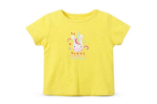George Baby Yellow  Cotton Basic T-Shirt Size 9-12 Months Crew Neck  - Unicorn