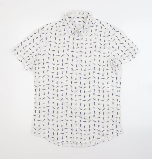 Burton Mens White Floral Cotton  Button-Up Size S Collared