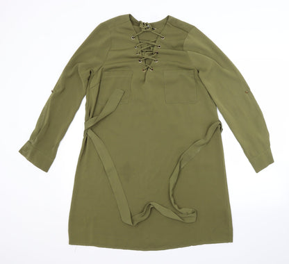 Cameo Rose Womens Green Polyester A-Line Size 8 V-Neck