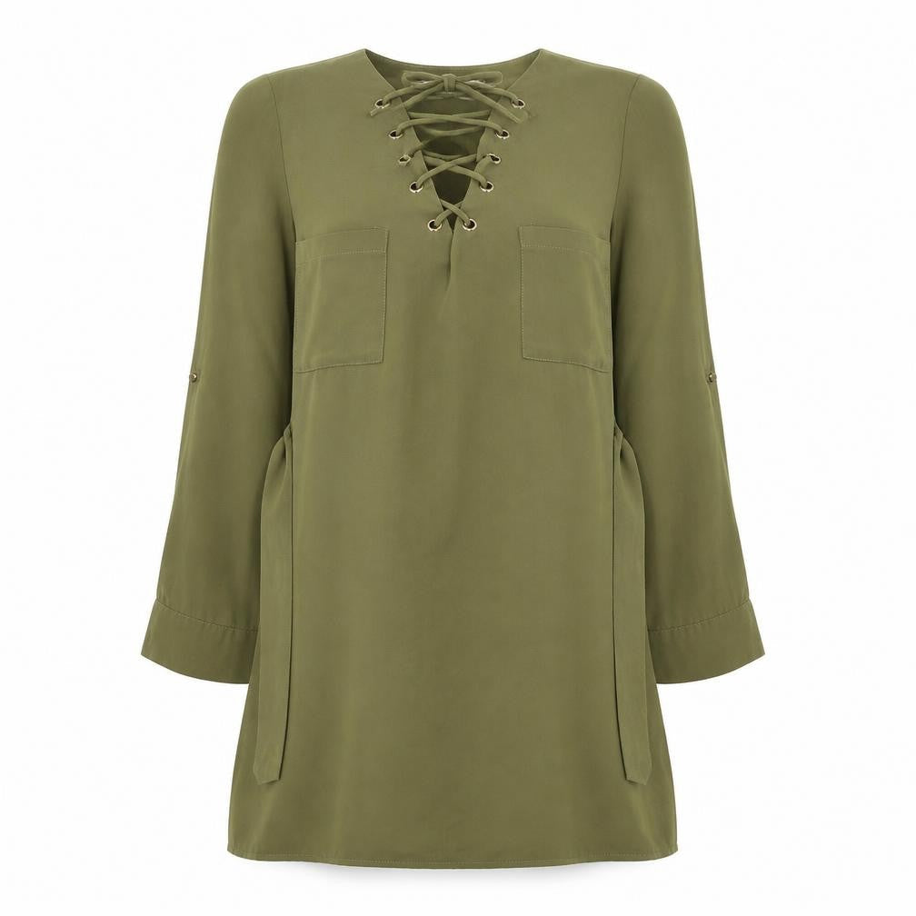 Cameo Rose Womens Green Polyester A-Line Size 8 V-Neck
