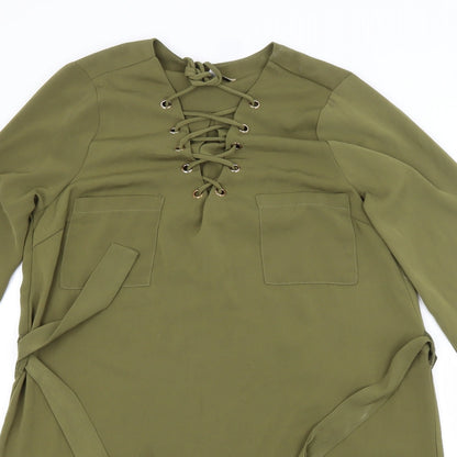 Cameo Rose Womens Green Polyester A-Line Size 8 V-Neck