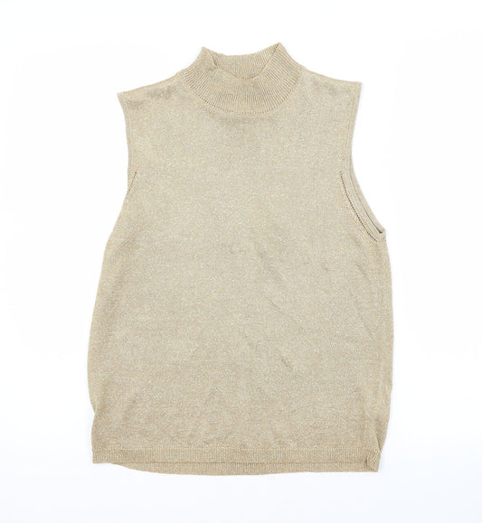 NEXT Womens Gold Round Neck  Viscose Vest Jumper Size 14