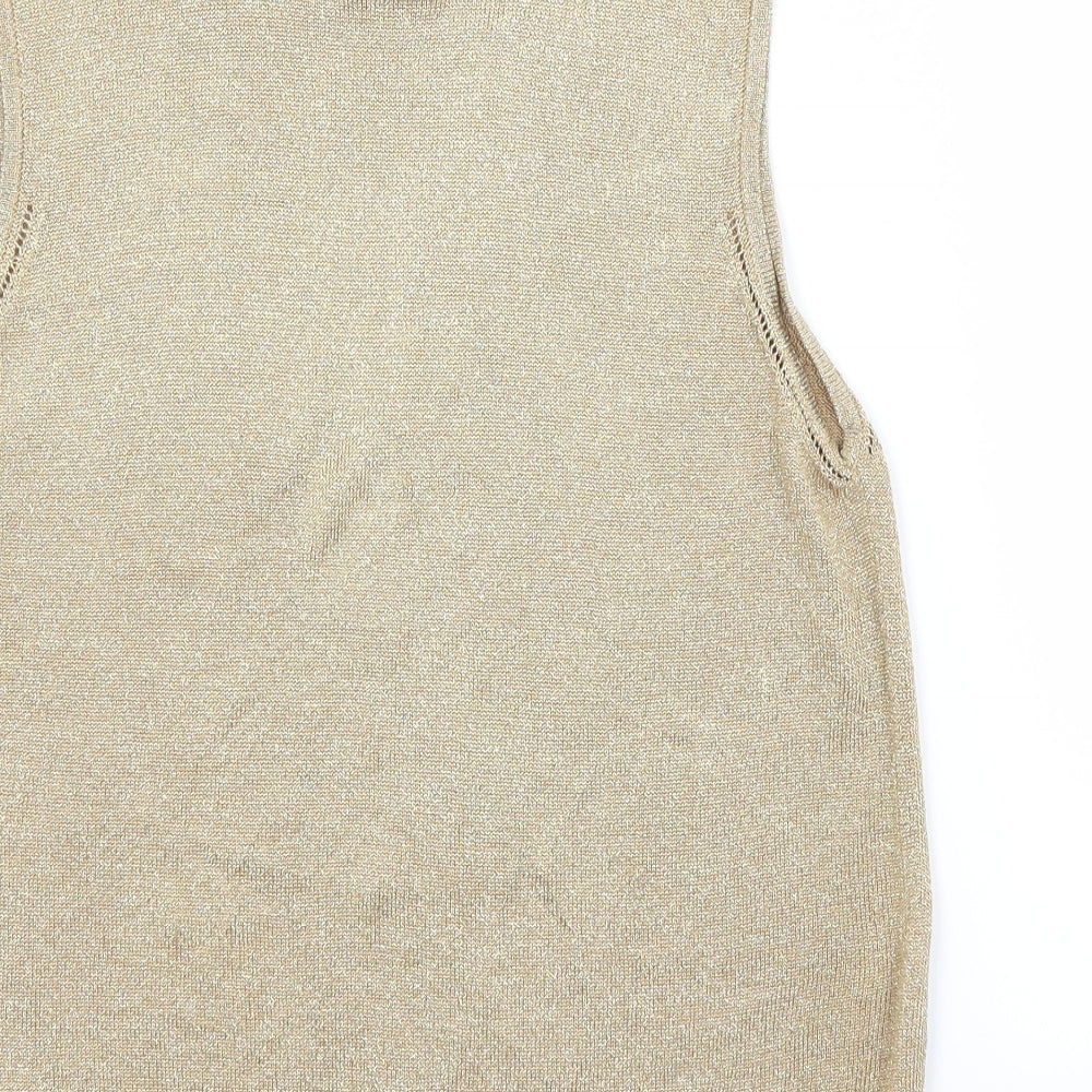 NEXT Womens Gold Round Neck  Viscose Vest Jumper Size 14