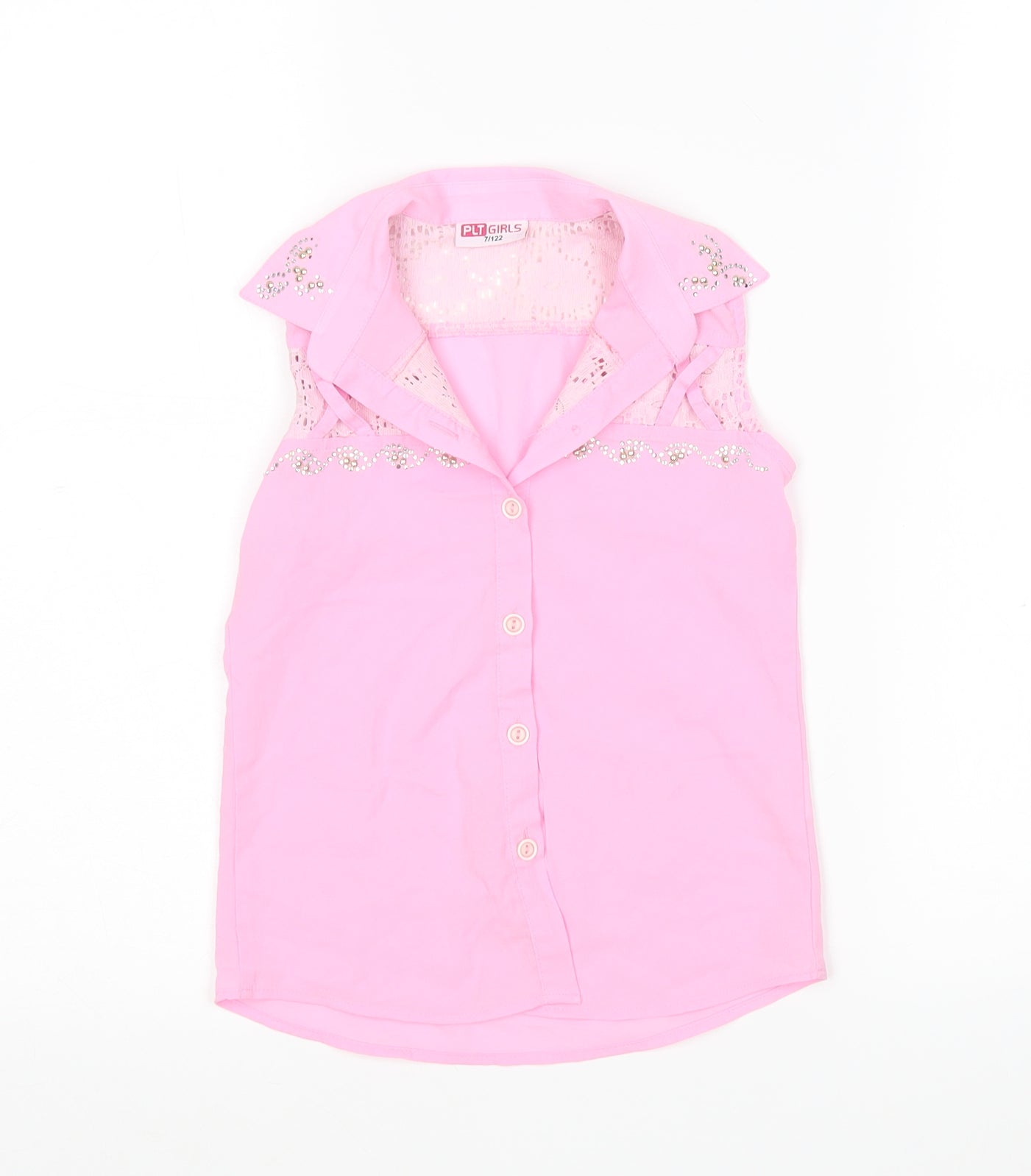 PLT girls Girls Pink  Polyester Basic Button-Up Size 7 Years Collared