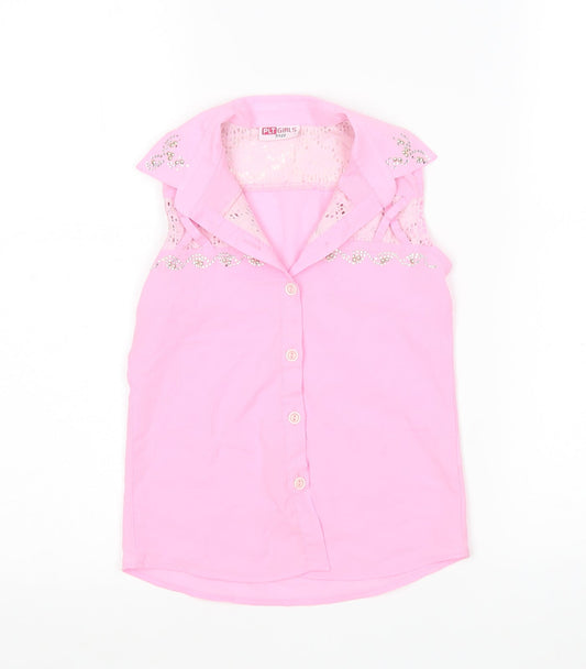 PLT girls Girls Pink  Polyester Basic Button-Up Size 7 Years Collared