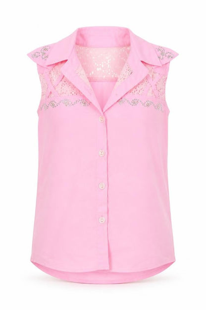 PRETTYLITTLETHING girls Girls Pink  Polyester Basic Button-Up Size 7 Years Collared
