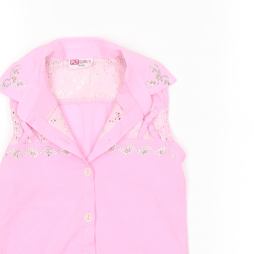 PLT girls Girls Pink  Polyester Basic Button-Up Size 7 Years Collared