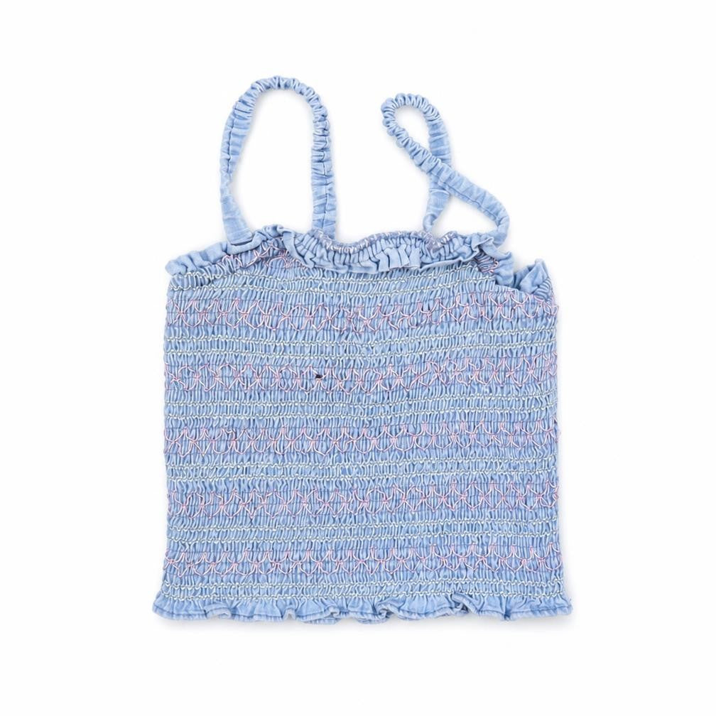 Marks & Spencer Girls Blue Striped Cotton Basic Tank Size 10-11 Years Square Neck