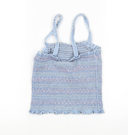 Marks & Spencer Girls Blue Striped Cotton Basic Tank Size 10-11 Years Square Neck