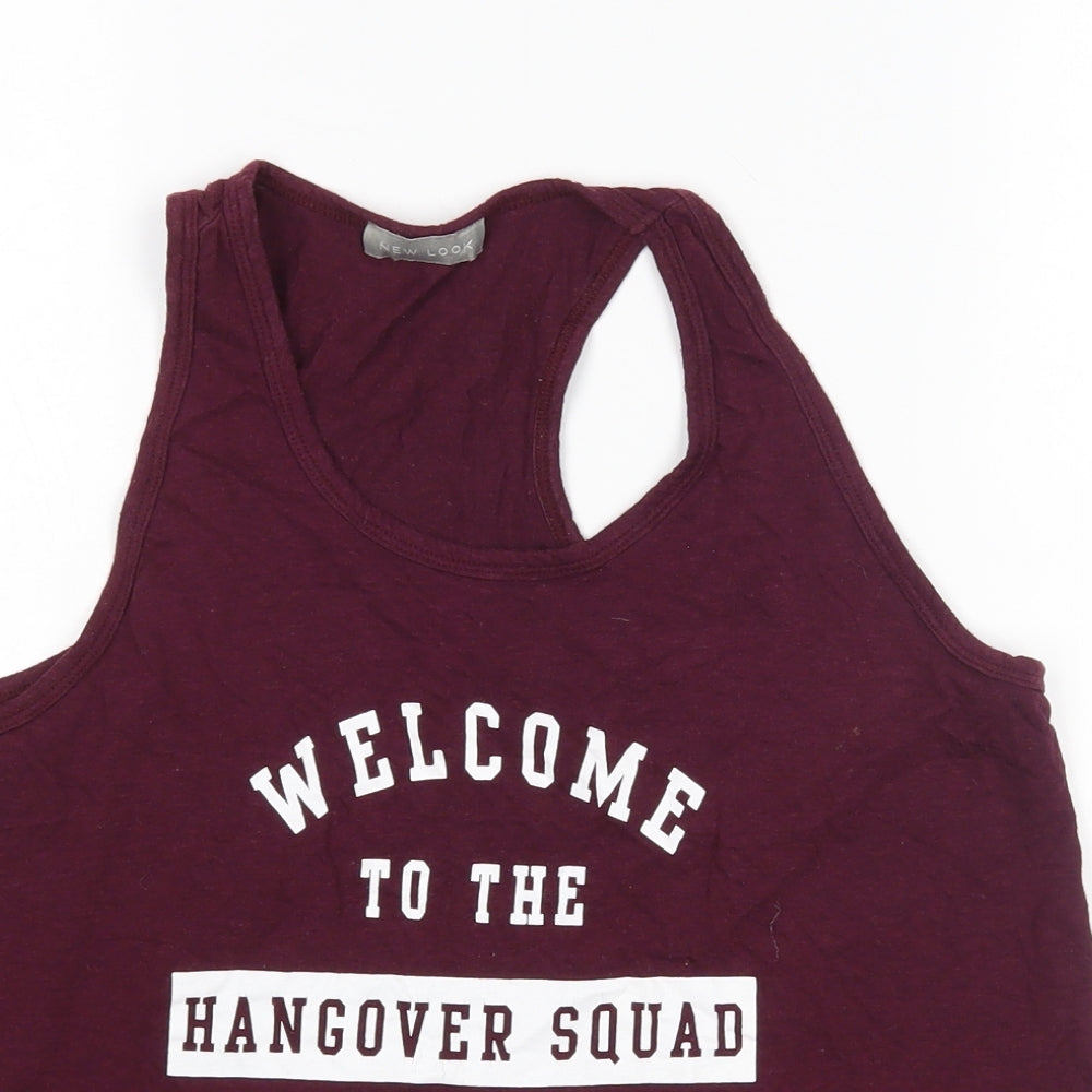 New Look Womens Purple  Cotton Basic Tank Size M Round Neck