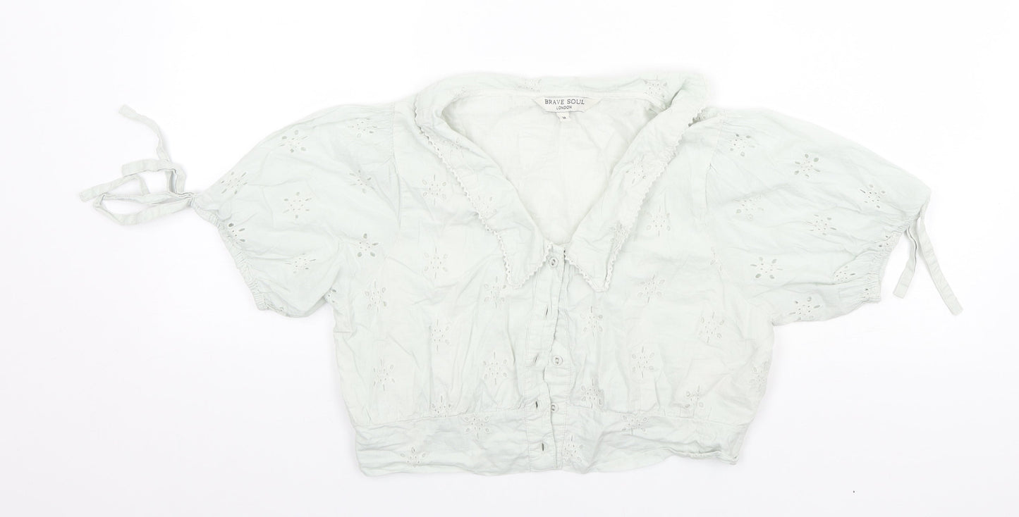 Brave Soul Womens Ivory Collared  Cotton Cardigan Jumper Size M