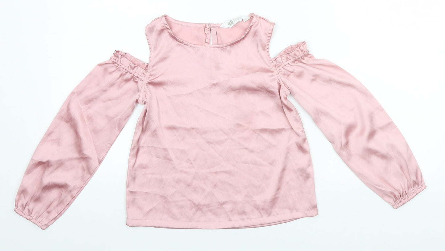 H&M Girls Pink  Polyester Basic T-Shirt Size 10-11 Years Round Neck