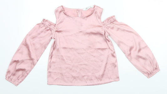 H&M Girls Pink  Polyester Basic T-Shirt Size 10-11 Years Round Neck