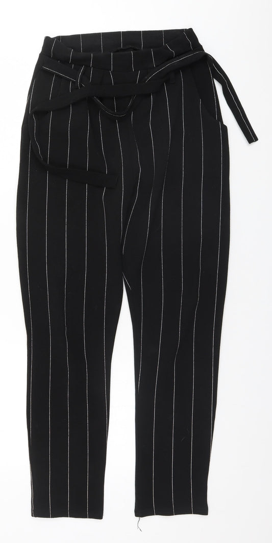 Cameo Womens Black Striped Polyester Trousers  Size 8 L27 in Regular