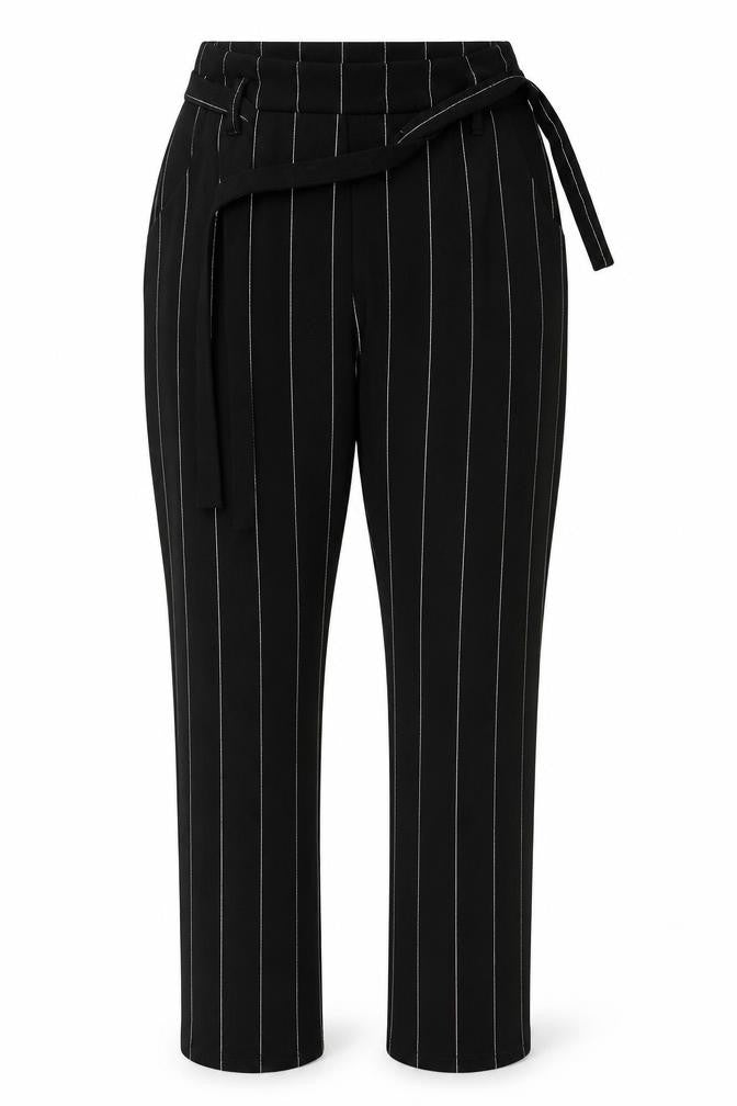 Cameo Womens Black Striped Polyester Trousers  Size 8 L27 in Regular