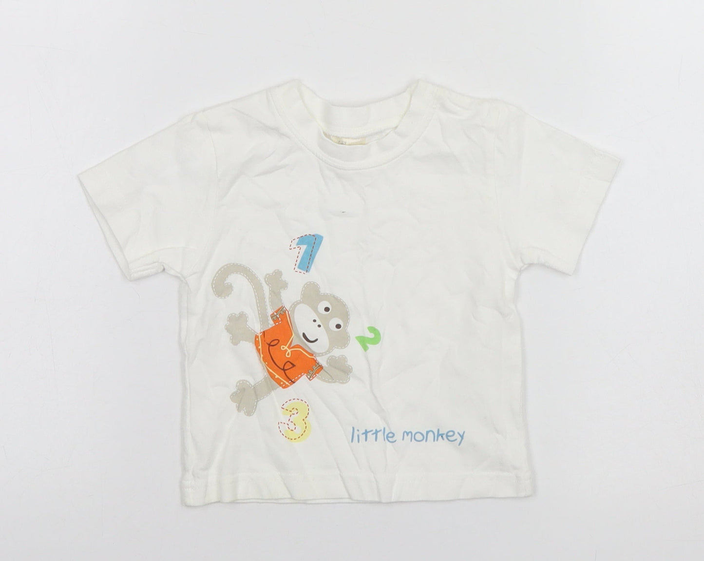 Tiny Ted Baby White  Cotton Basic T-Shirt Size 6-9 Months Round Neck  - Little Monkey