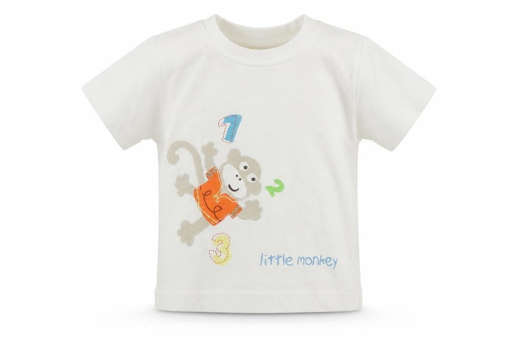 Tiny Ted Baby White  Cotton Basic T-Shirt Size 6-9 Months Round Neck  - Little Monkey