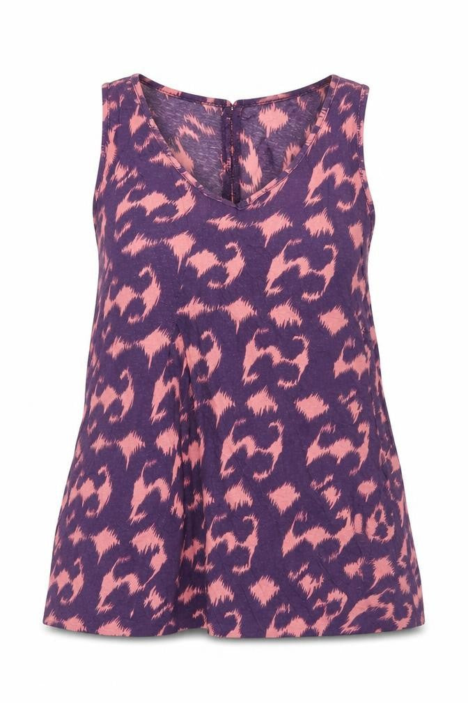 Topshop Womens Blue Geometric Cotton Basic Tank Size 10 Round Neck