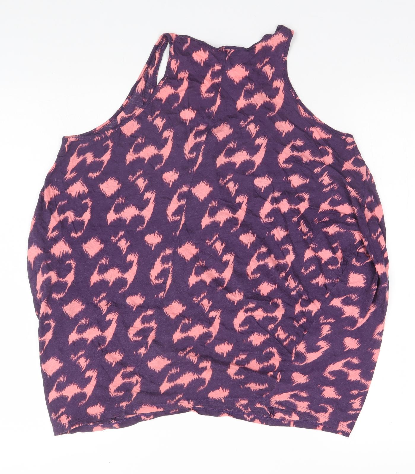 Topshop Womens Blue Geometric Cotton Basic Tank Size 10 Round Neck
