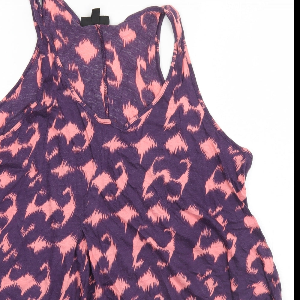 Topshop Womens Blue Geometric Cotton Basic Tank Size 10 Round Neck