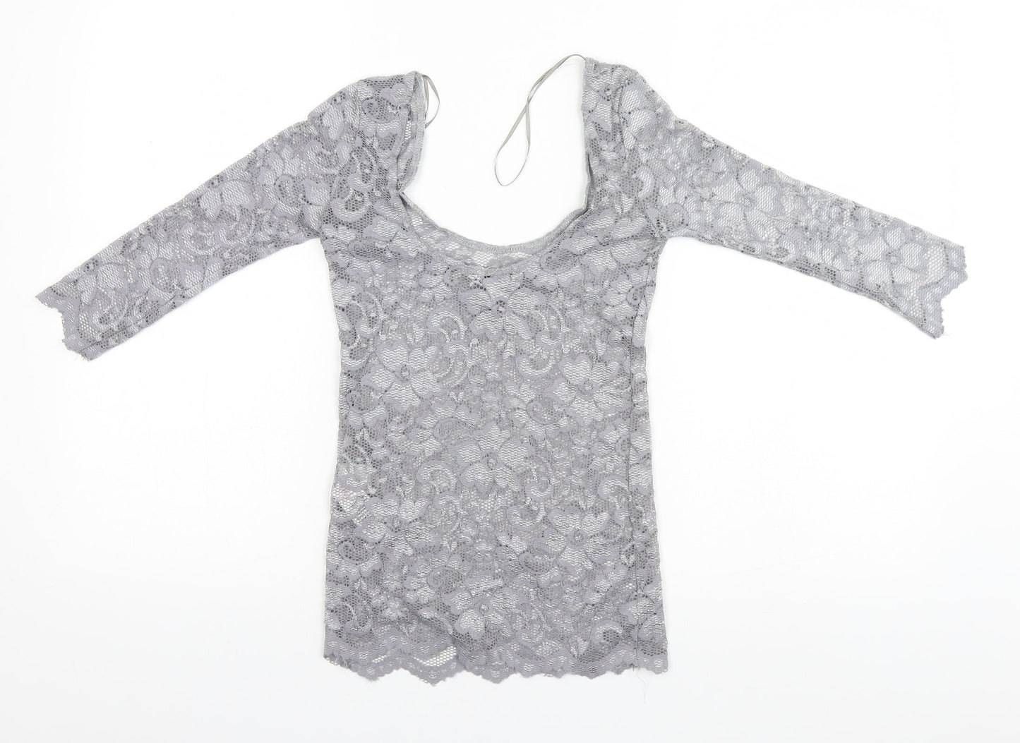 New Look Womens Silver  Nylon Basic T-Shirt Size 10 Round Neck