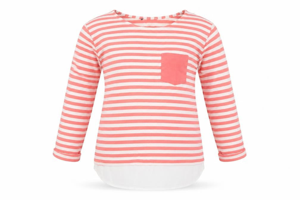 Atmosphere Womens Red Striped Polyester Basic T-Shirt Size 8 Round Neck