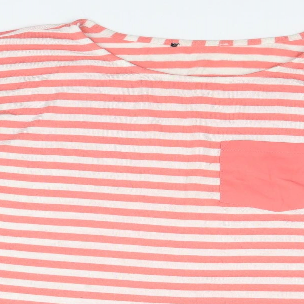 Atmosphere Womens Red Striped Polyester Basic T-Shirt Size 8 Round Neck