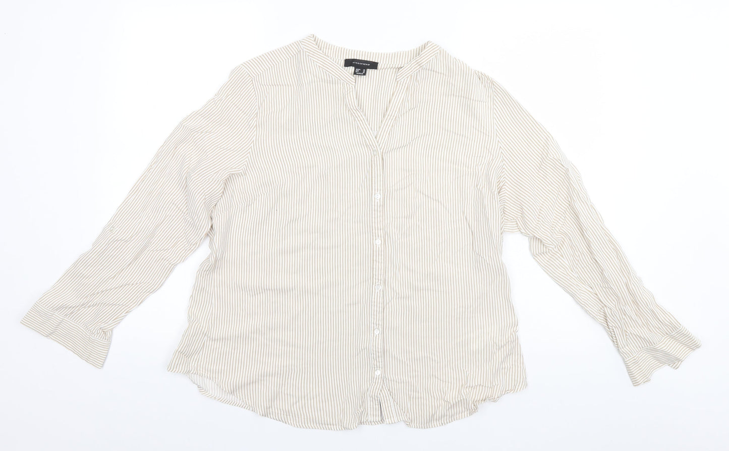 Atmosphere Womens Green Striped Viscose Basic Button-Up Size 20 Collared