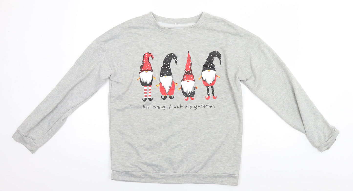 Preworn Womens Grey Round Neck  Cotton Pullover Jumper Size L   - Just Hanging with my Gnomies