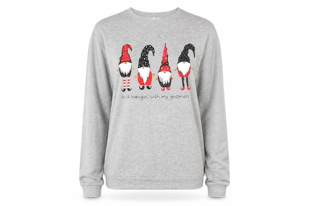 Preworn Womens Grey Round Neck  Cotton Pullover Jumper Size L   - Just Hanging with my Gnomies