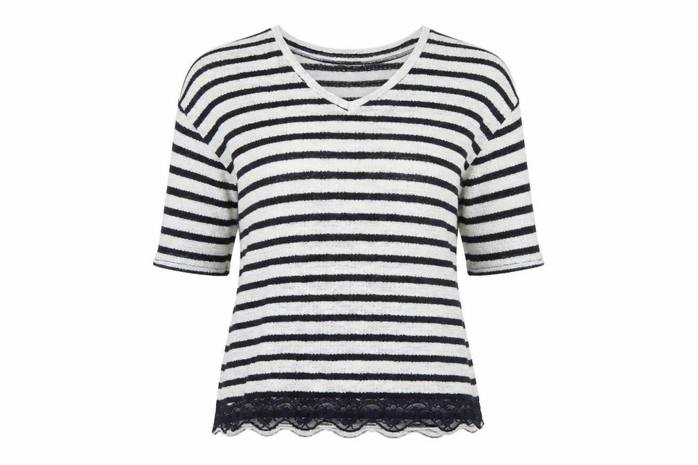 Preworn Womens White Round Neck Striped Cotton Pullover Jumper Size 12