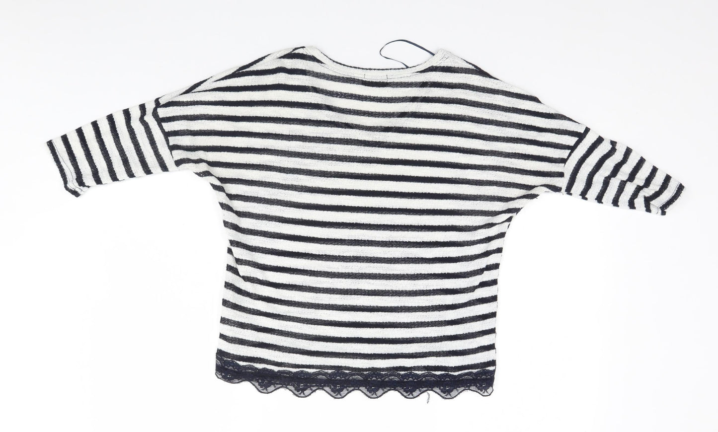 Preworn Womens White Round Neck Striped Cotton Pullover Jumper Size 12