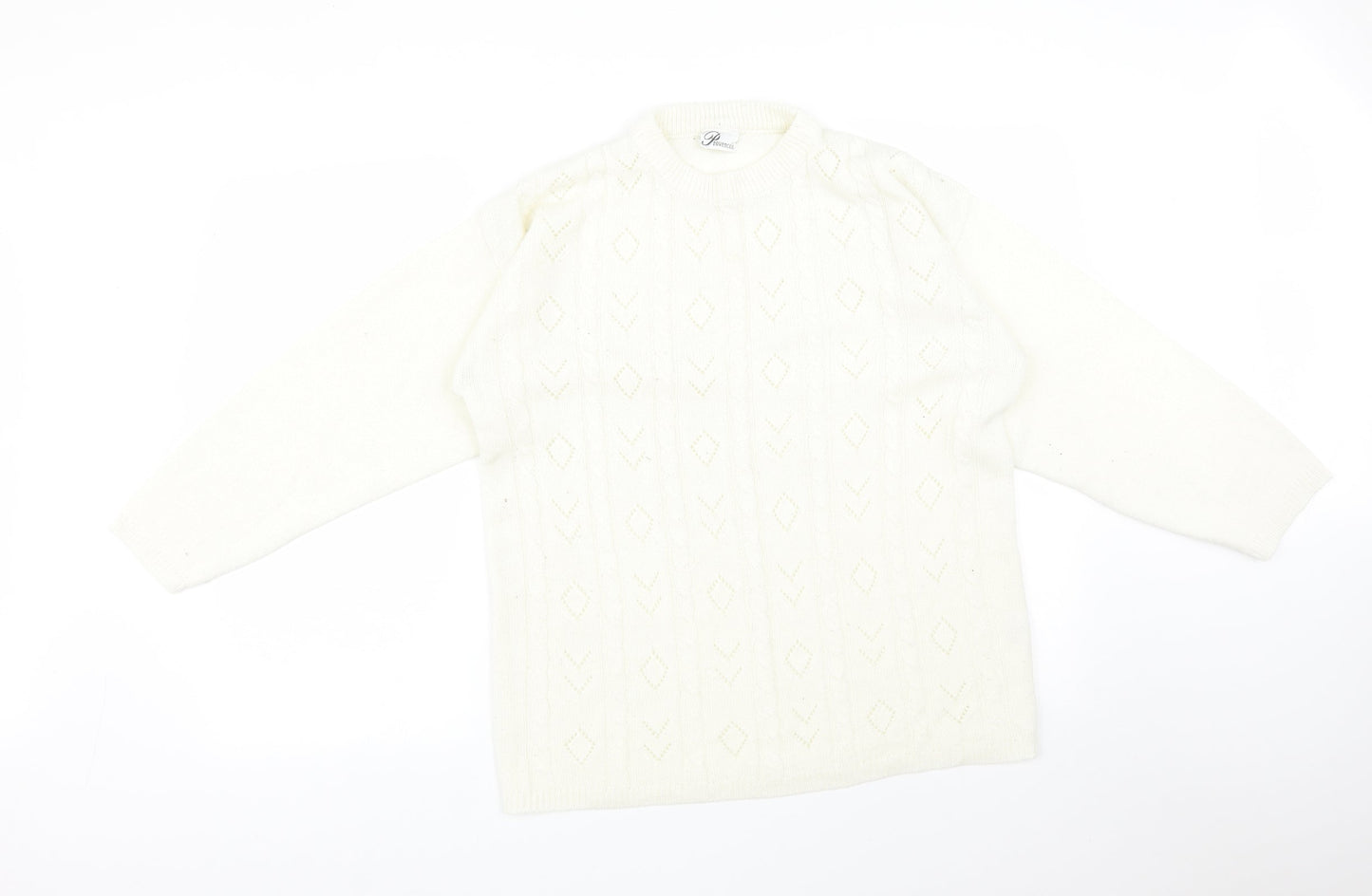 PROVENCALE Womens White Striped Acrylic Pullover Sweatshirt Size 16