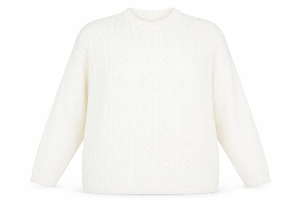 PROVENCALE Womens White Striped Acrylic Pullover Sweatshirt Size 16